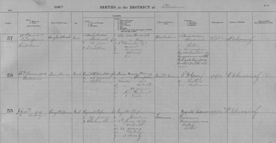 Tasmania birth register